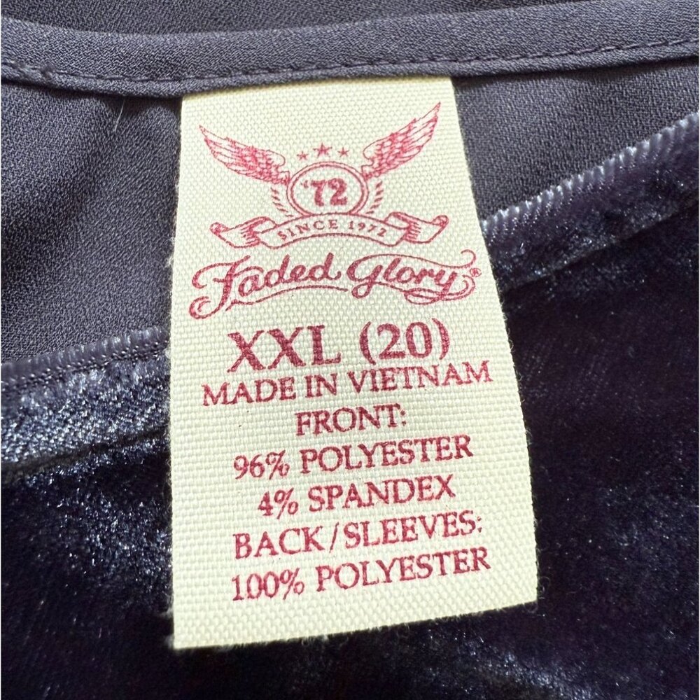 Faded Glory Womens 2X Mixed Media Gray Velvet & Sheer Chiffon Blouse Goth Witchy - Picture 3 of 8